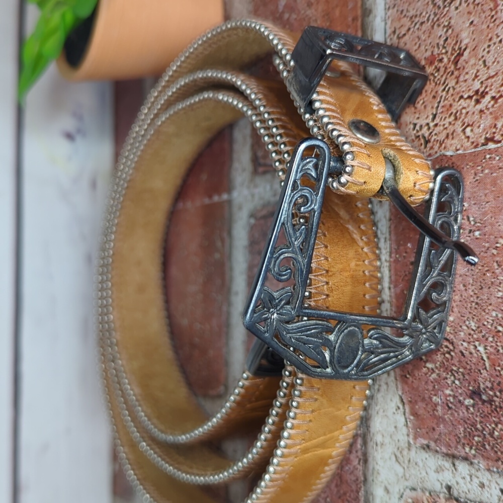 Vtg Streets Ahead Santa Monica 80's Thin Ranger Leather Silver Studded Belt Lrg - Picture 16 of 16